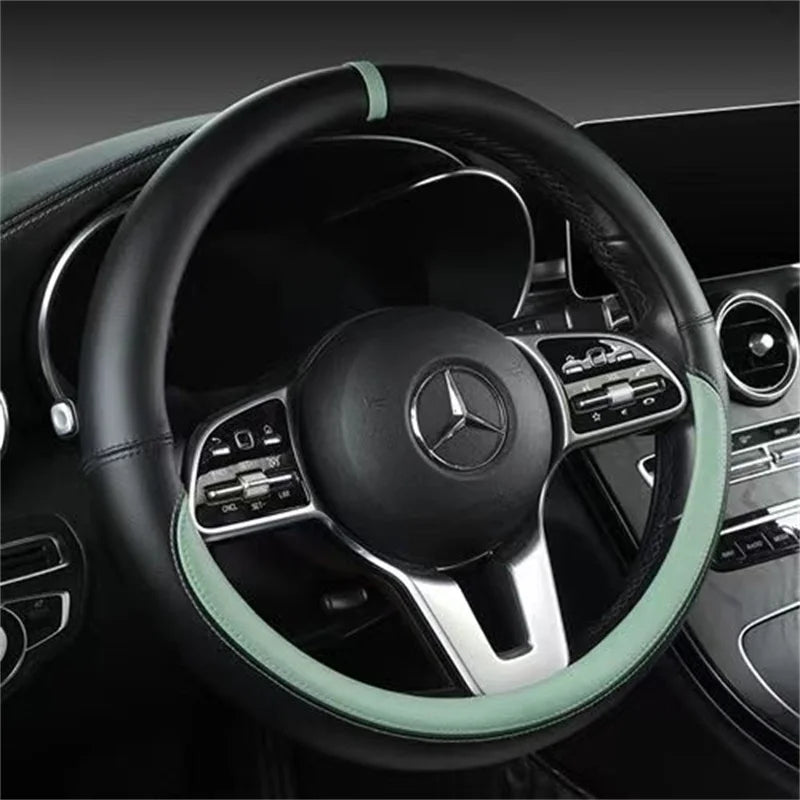 Full Leather Universal Car Steering Wheel Cover Breathable Anti Slip Car Decoration 37-38cm Steering Wheel Cover Accessories