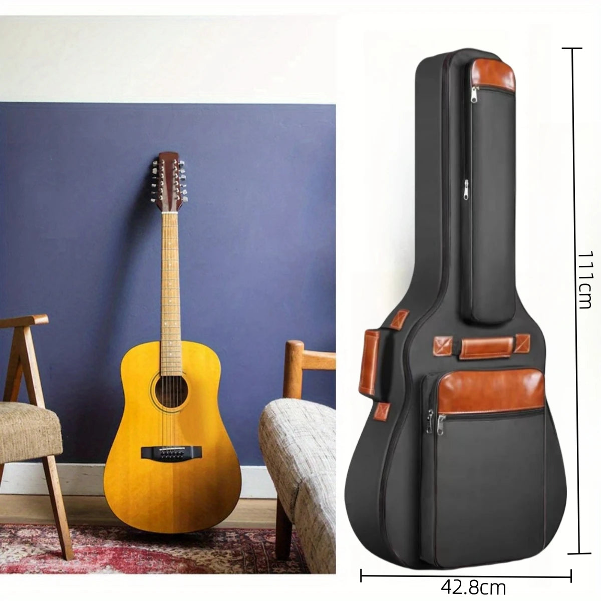 Miwayer Acoustic Guitar Bag 41 Inch Thickened Waterproof Oxford Nylon Double Straps Cotton Padded Guitar Case Gig Backpack