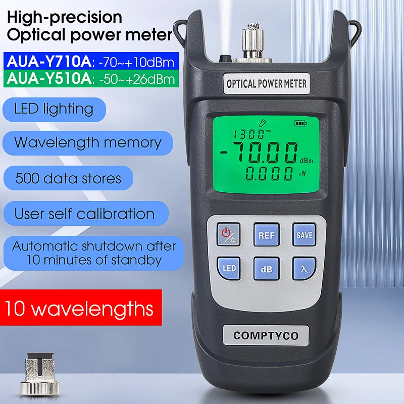 COMPTYCO AUA-Y710A/Y510A Optical Power Meter -70~+10dBm/-50~+26dBm Fiber Optic Cable Tester FTTH Tools(OPM with LED Lighting)