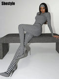 Shestyle Plaid Bodycon Jumpsuits Women with Stocking Sporting Turtleneck Casual Winter Fashion New Zipper Fitness Clothing New