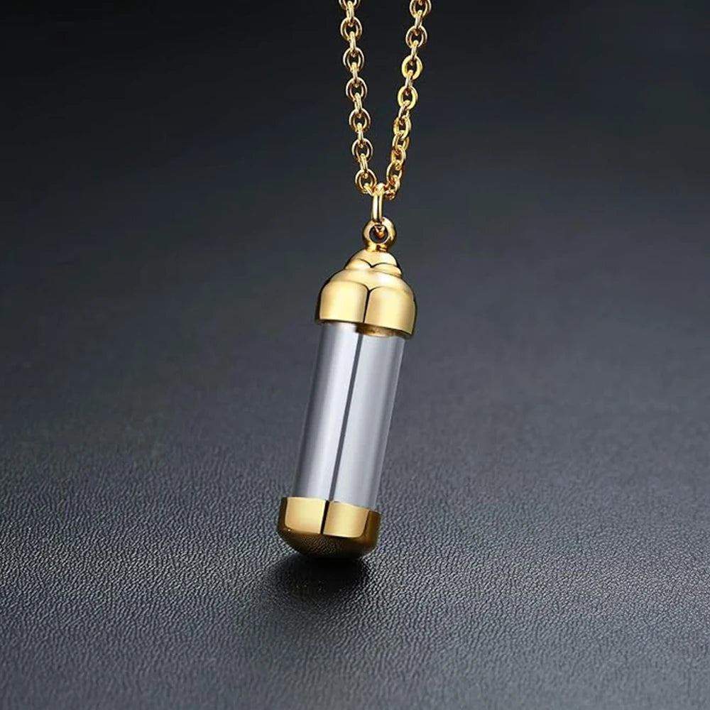 Cylinder Clear Acryli Necklace Stainless Steel Glass Heart Vial Perfume Bottle Cremation Urn Pendant Necklace For Women Keepsake