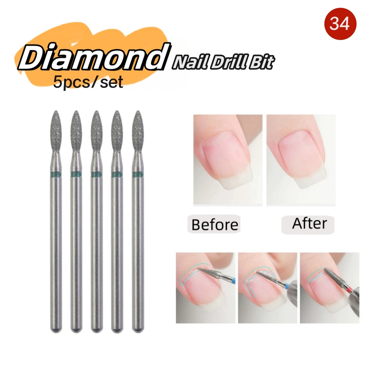 5PCS Diamond Nail Drill Bit Set of Milling Cutters for Manicure Diamond Bit Cuticle Remove Nail Bits for Electric Drill Machine