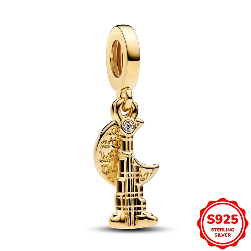 Charms plata de ley Disney Gold Plated Lily Flower Pendant Beads Fits 3mm Bracelets Necklace For Women Luxury DIY Fine Jewelry