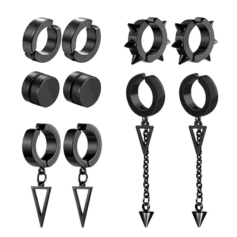 1-5 pairs of fashionable men's punk cross pendants stainless steel earless magnet earrings set