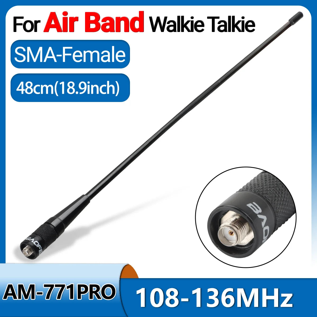 AM-771 Air Band SMA-Female Antenna 108-136MHz for Quansheng UV K5 (8) K6 Baofeng UV 5RH 21 PRO V2 UV-98 Walkie Talkie Ham Radio