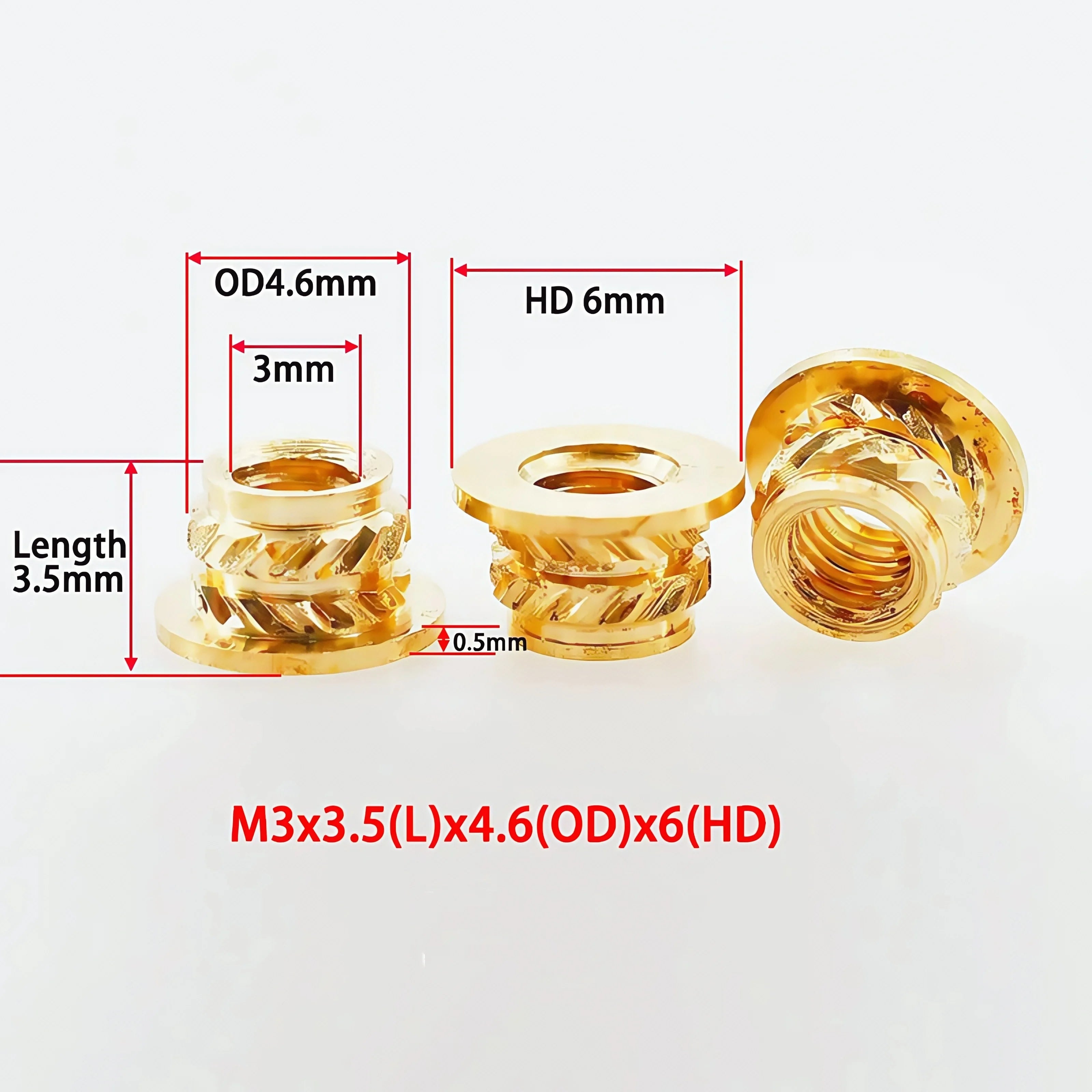 Brass Heat Insert Nut M2 M3 M4 M5 M6 M8 Hot Melt Flange Thread Knurled T-type Copper 3D Printing Injection Embedment Molding Nut