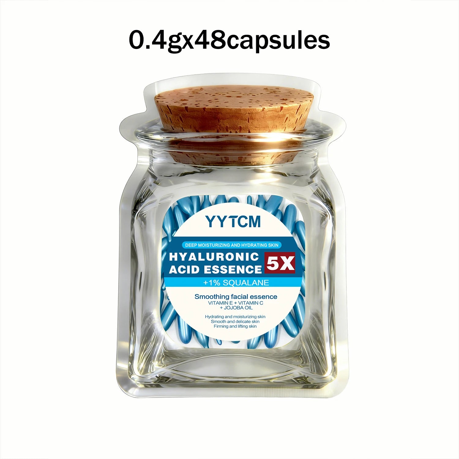 Hyaluronic Acid Deep Moisturizing Capsule Essence, Hydrates and Smooths the Skin, Contains Plant-Derived Squalane, Vitamin E, Vitamin C, Deep Moisturizing and Skin-Brightening Essence (0.4Gx90 Capsules)/Bottle-1 Bottle