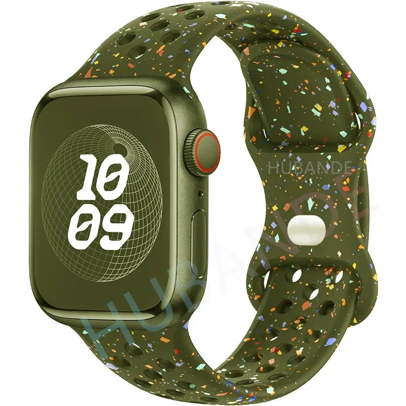 Original Sport Strap for Apple Watch Band 46mm 49mm 45mm 44mm 38 42mm Colored Particles Rubber Band IWatch Ultra 10 9 8 7 6 5 SE