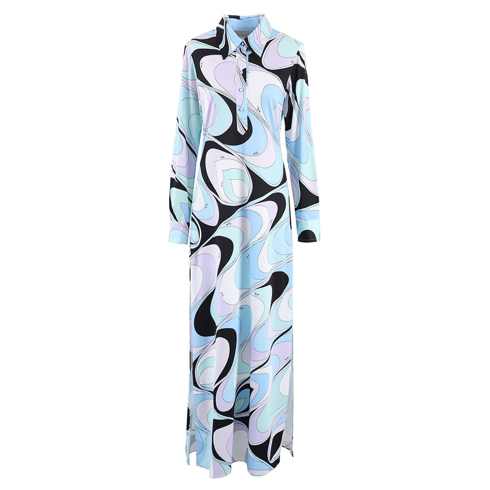 Elegant Lapel Dresses Fashion Loose Women Button Long Skirt Slimming High Waist Design 2025 Autumn New Leisure Robe Dress