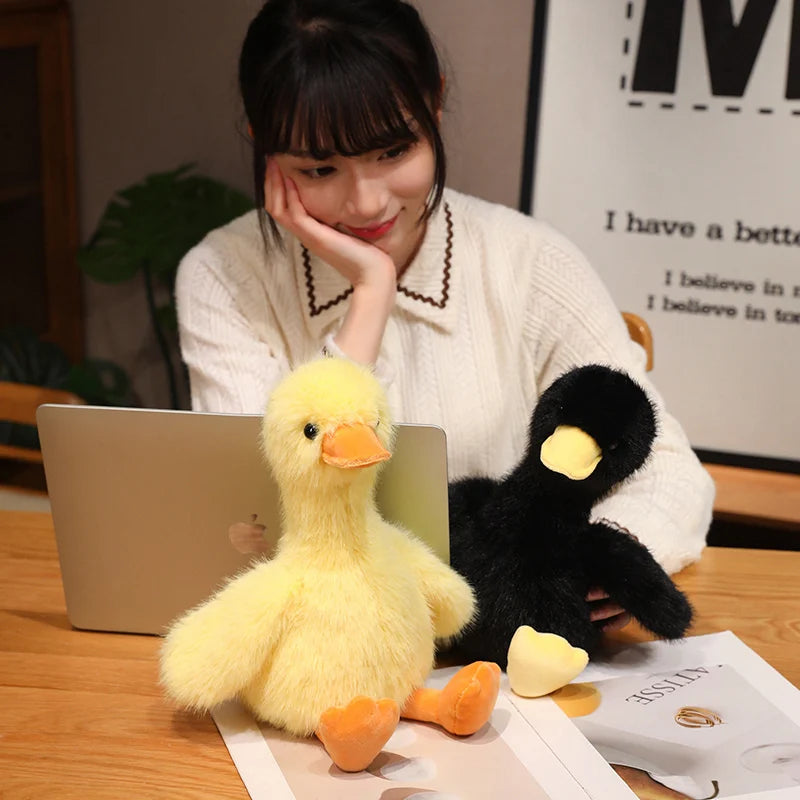 Kawaii Simulation Yellow Duck Plush Toy White Pink Black Long Hair Duck Plush Doll for Boys And Girls To Accompany Sleeping Gift