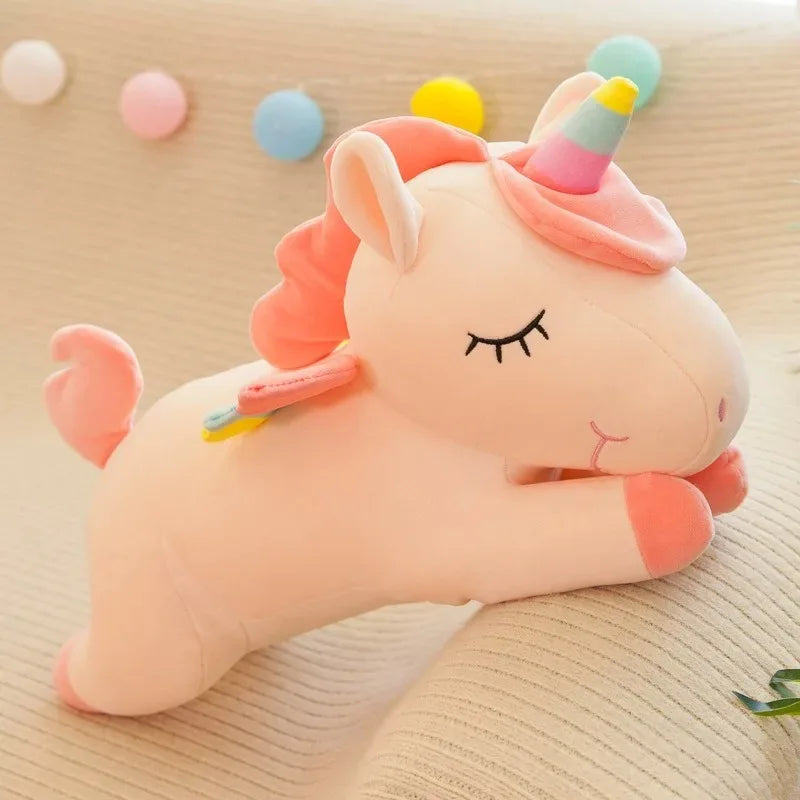 Kawaii Lying Unicorn Plush Toy Stuffed Soft Cute White Pink Horse Appease Doll Pillow for Kids Girls Birthday Gift Room Decor