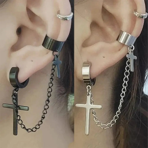 1 Fashionable Punk Cross Pendant Stainless Steel WOMEN'S Earrings
