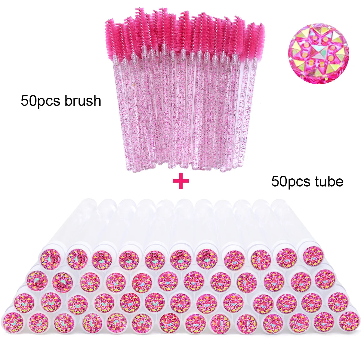 50Pcs Eyelash Brush Tubes With Crystal Lash Mascara Wands Eyebrow Comb Spoolies Container Lash Brush Applicators  Makeup Tools