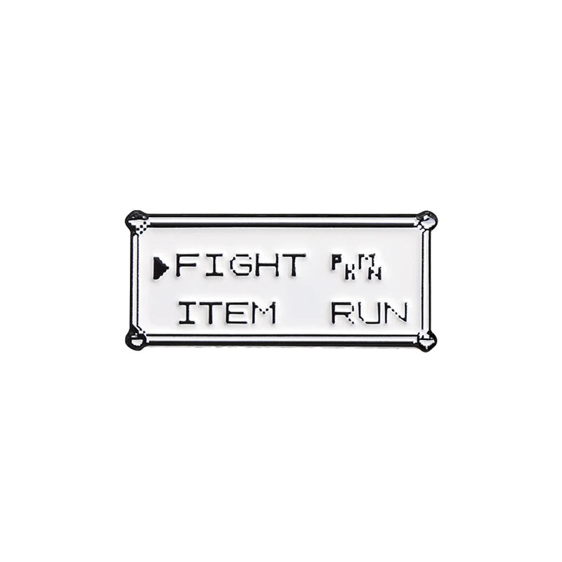 Rectangle Text Enamel Pins Custom FIGHT ITEM RUN Brooches Lapel Badges Punk Jewelry Gift for Kids Friends