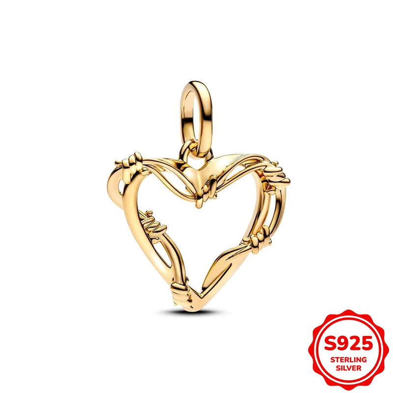 Charms plata de ley Disney Gold Plated Lily Flower Pendant Beads Fits 3mm Bracelets Necklace For Women Luxury DIY Fine Jewelry