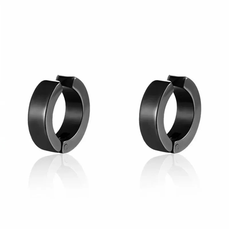 2pcs Punk Non Piercing Clip Earrings for Man Woman, Titanium Steel Stud Earrings Teens Hip Hop Style Ear Ring Jewelry Accessory