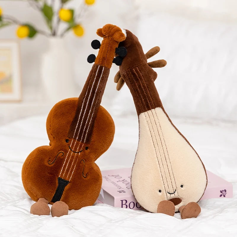Cute Musical Plush Toy Soft Violin 30cm Guitar Pipa Tuning Fork Note Stuffed Doll Instrument Gift for Kid Music Lover Home Decor