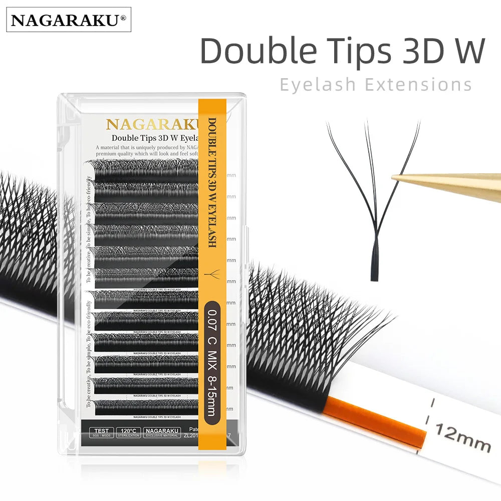 NAGARAKU Double Tips 3D W Shape False Eyelash Extensions Premade Volume Fans Autofan Lashes Bloom Mesh YY Eyelashes 6D