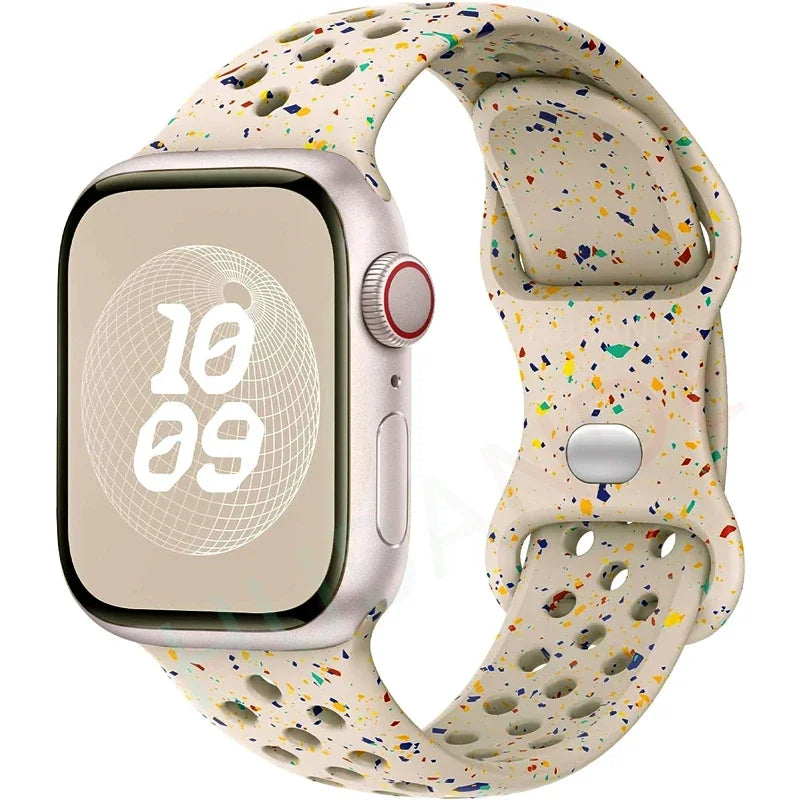 Original Sport Strap for Apple Watch Band 46mm 49mm 45mm 44mm 38 42mm Colored Particles Rubber Band IWatch Ultra 10 9 8 7 6 5 SE