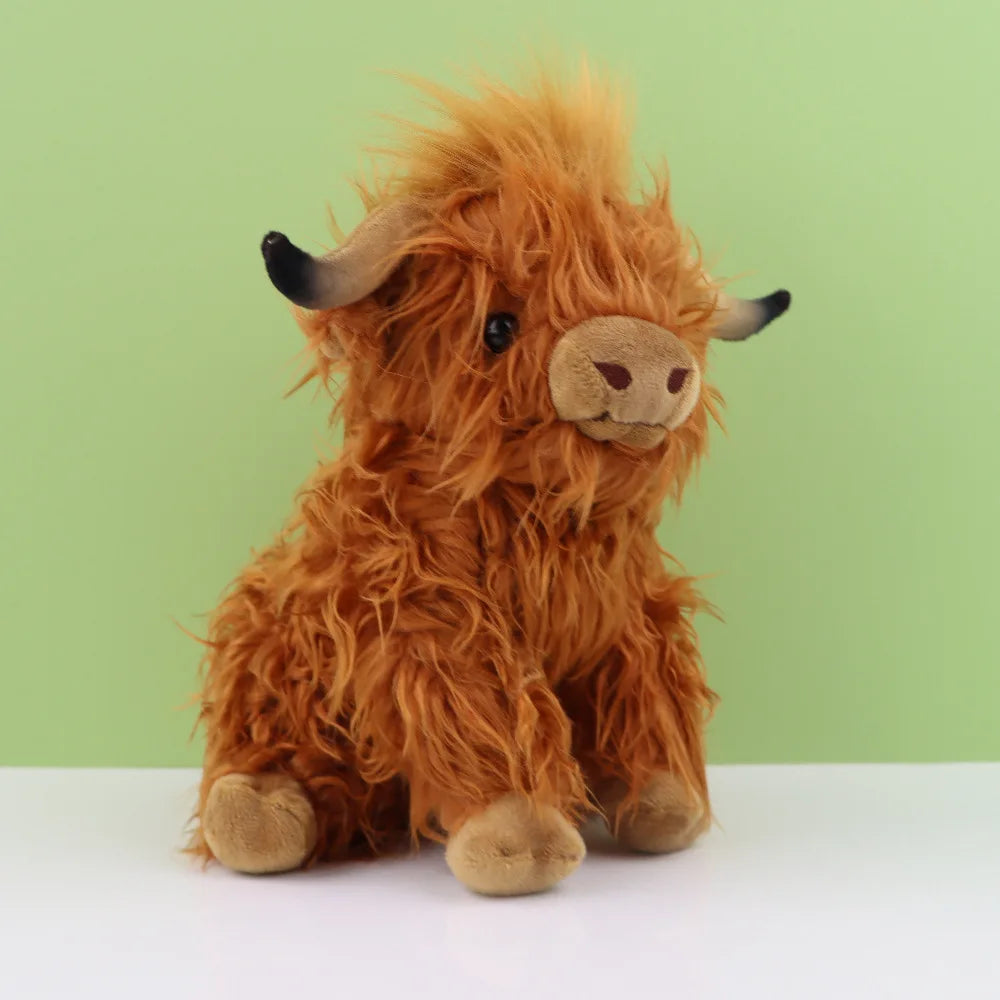 Simulation Highland Cow Animal Plush Doll Soft Stuffed Highland Cow Cattlle Plush Toy Plushie Gift for Kids Boys Girls