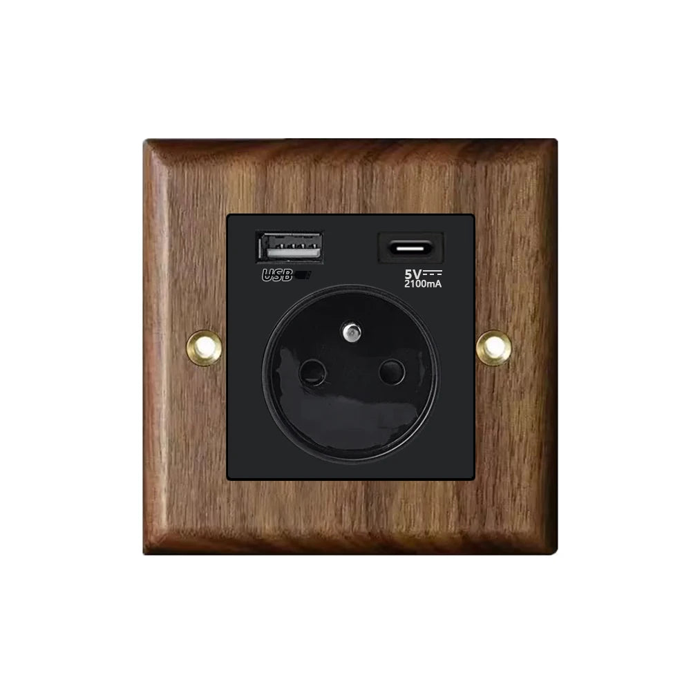 High Quality Retro Europe Type Vintage Wall Light Switch Socket, Solid Wood Brass Toggle Switch Plate, Antique Home Stay Switch
