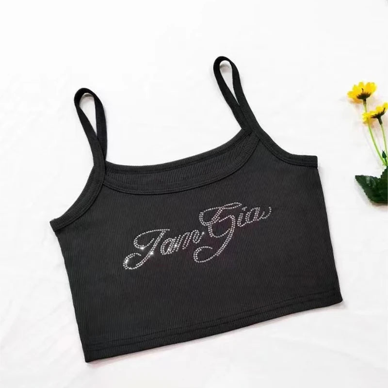 Summer Women Retro Letter Camisole Fashion Y2K Sleeveless Slim Tank Top