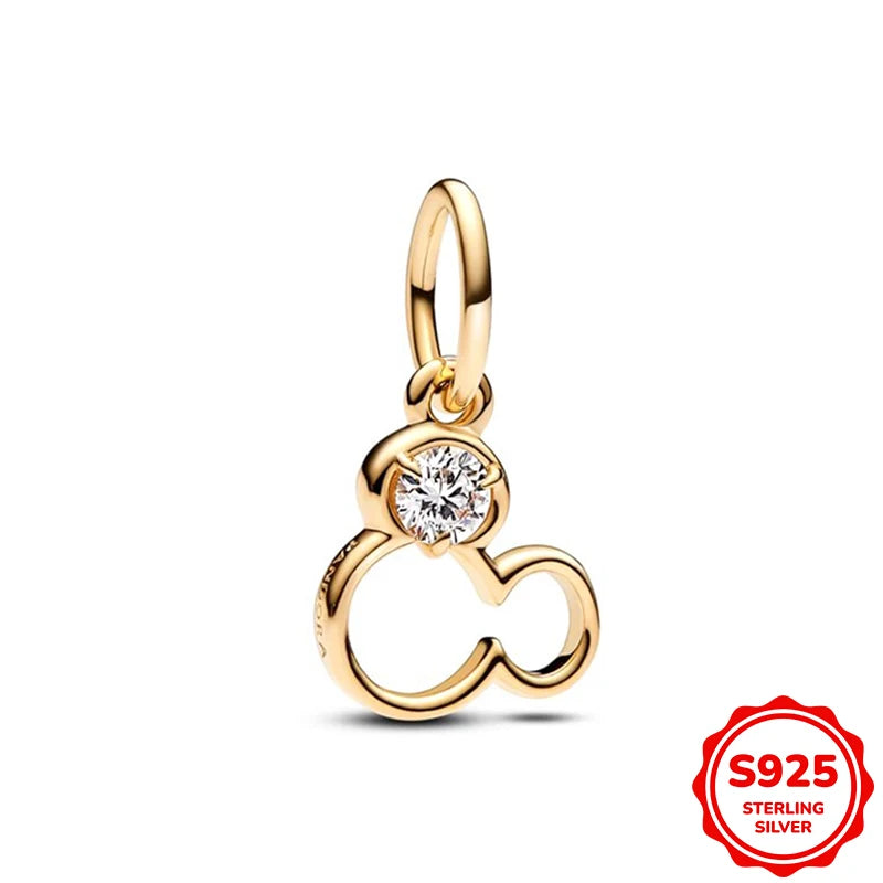 Charms plata de ley Disney Gold Plated Lily Flower Pendant Beads Fits 3mm Bracelets Necklace For Women Luxury DIY Fine Jewelry