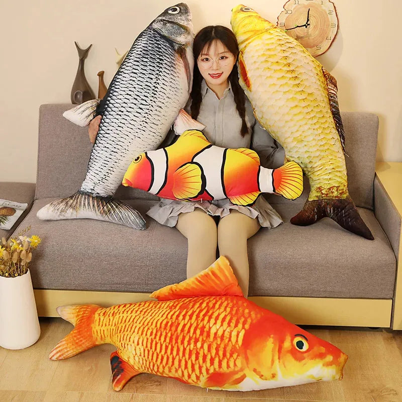 3D Simulated Grass Carp Plush Pillow Realistic Carp Doll 40 cm/60 cm Size Optional Sofa Cushion Bedroom Living Room Decoration