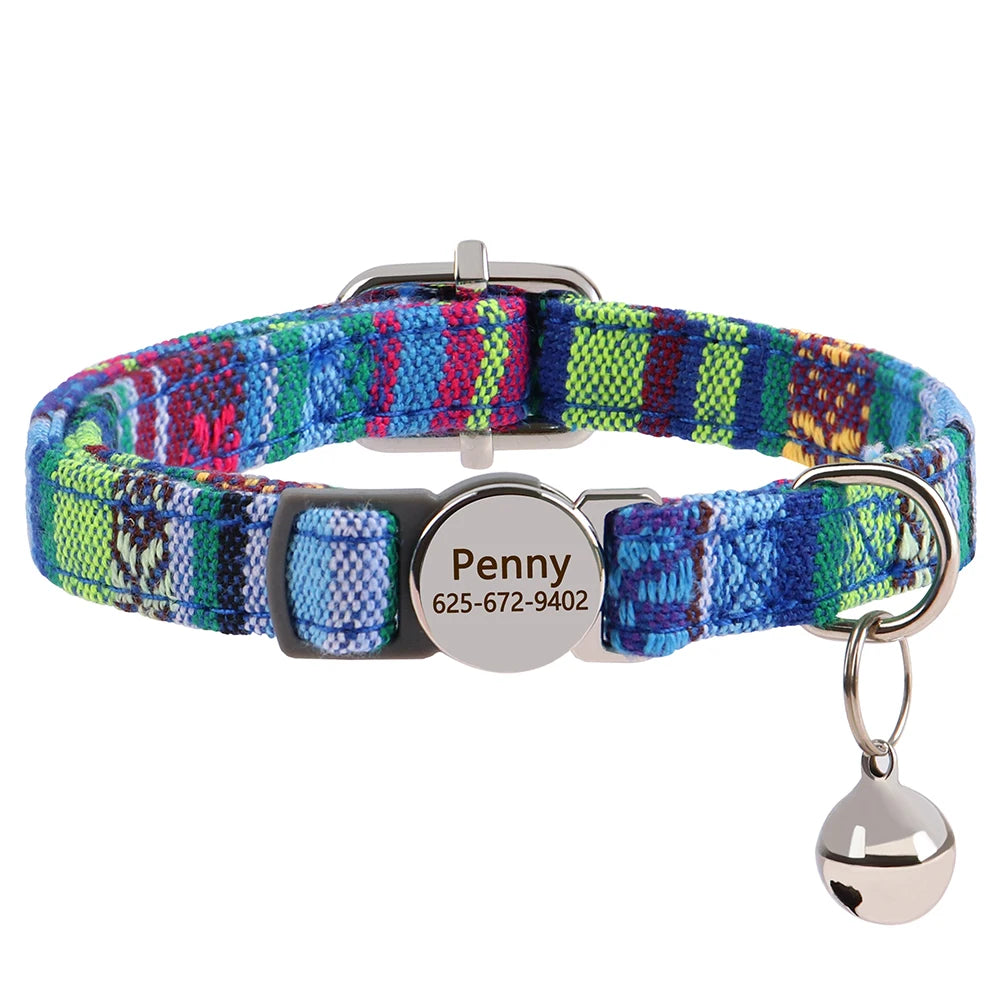 Cat Collar Free Personalized Kitten Collars Engraved Pet Puppy Name Necklace Collars Anti-lost for Cats Small Dogs Adjustable