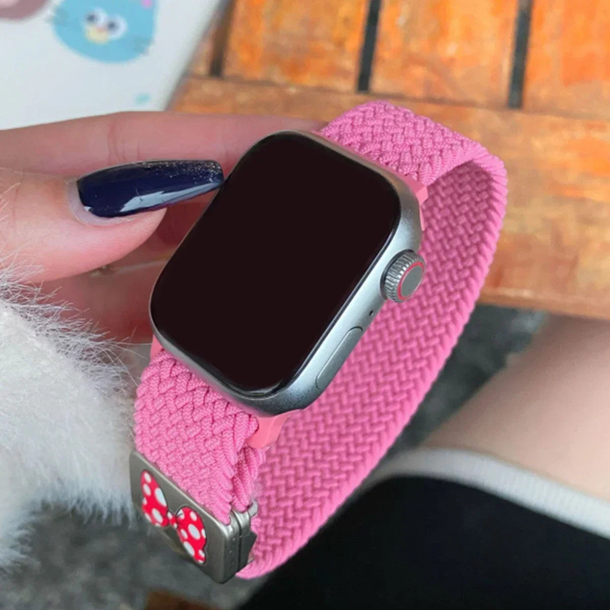 Cartoon Nylon Strap for Apple Watch Band Ultra 2 49/46/45/42/41/40/38mm , Bowknot Magnetic Band for Iwatch 10 9 8 SE 7 6 5 4 3