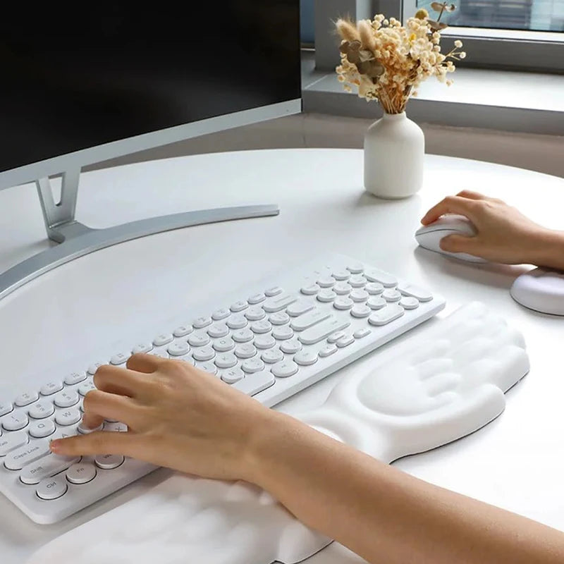 Keyboard Mouse Wrist Rest Angel Wing Memory Foam Mouse Pad Set Wrist Support Ergonomic Non-Slip For Office PC Laptop Easy Typing