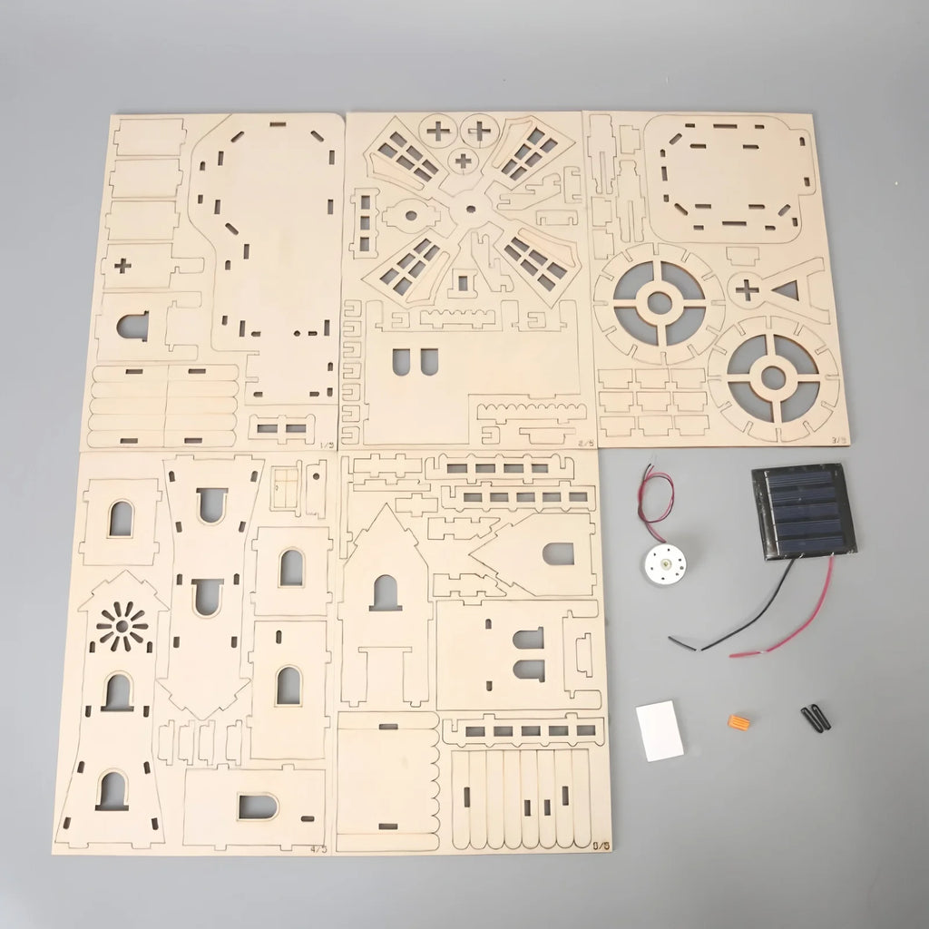 Solar windmill houses, children's DIY handcrafted assembly models, 3D wooden jigsaw puzzles, educational science experiments