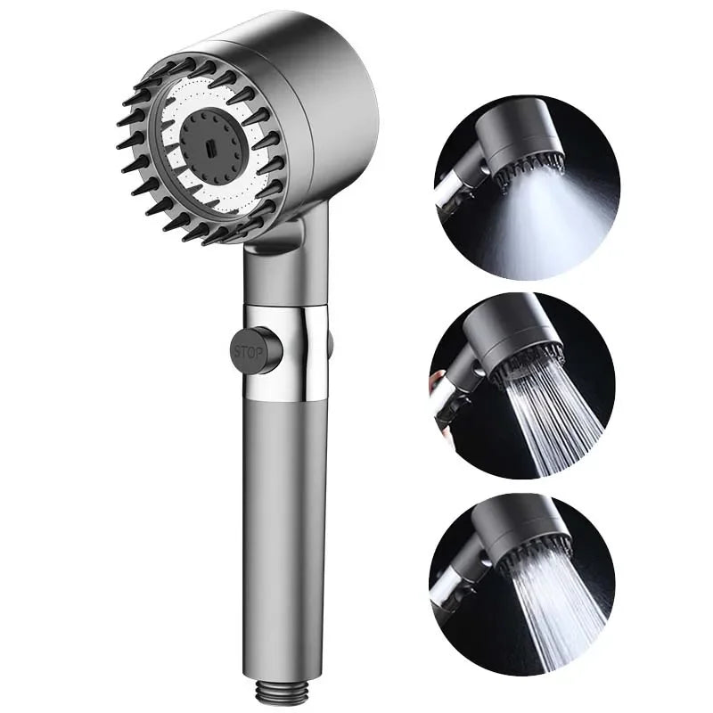 3 Modes Shower Head Adjustable High Pressure Water Saving Shower One-Key Stop Water Massage Shower Head with Filter Element