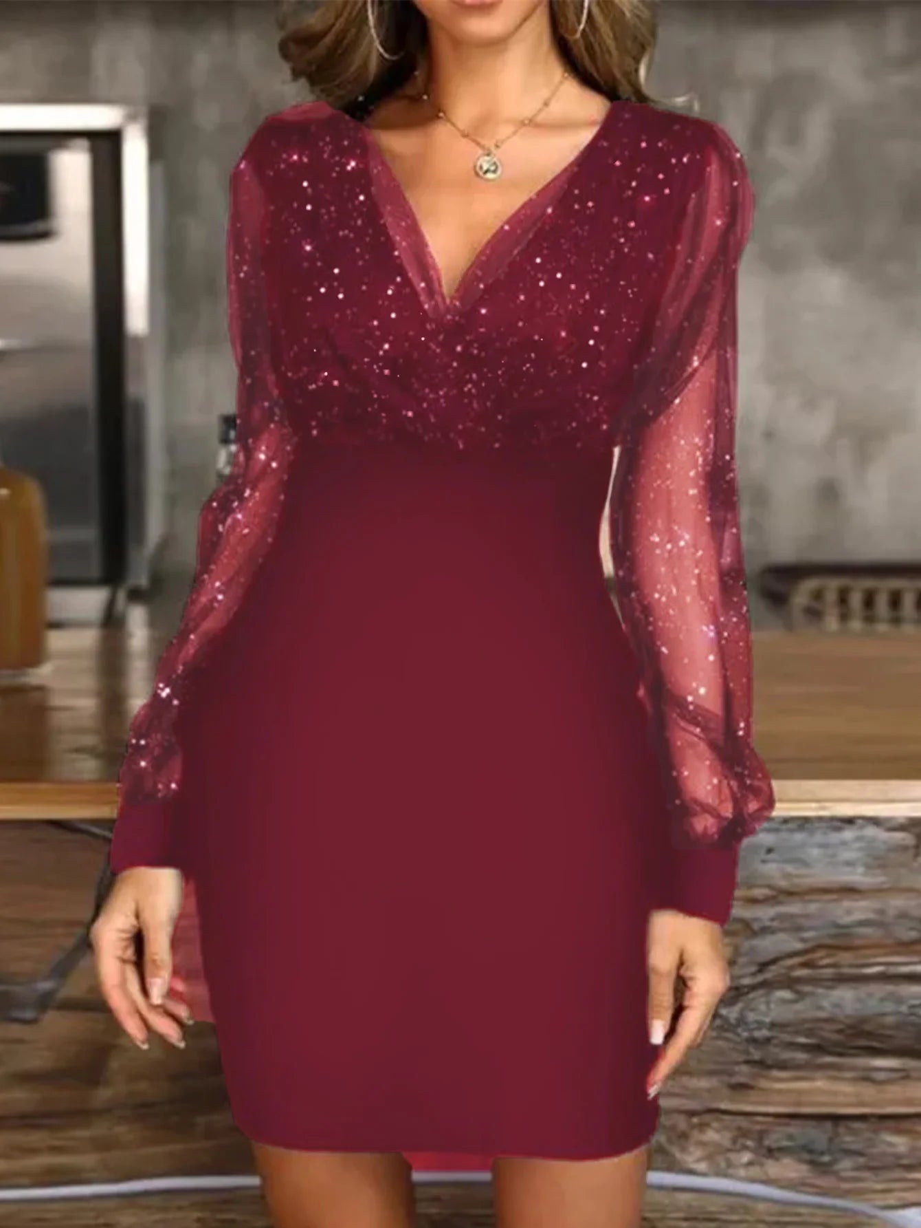 Sexy V-Neck See Through Long Sleeve Dress Women Spring Autumn New Year Party Mini Dresses vestidos cortos