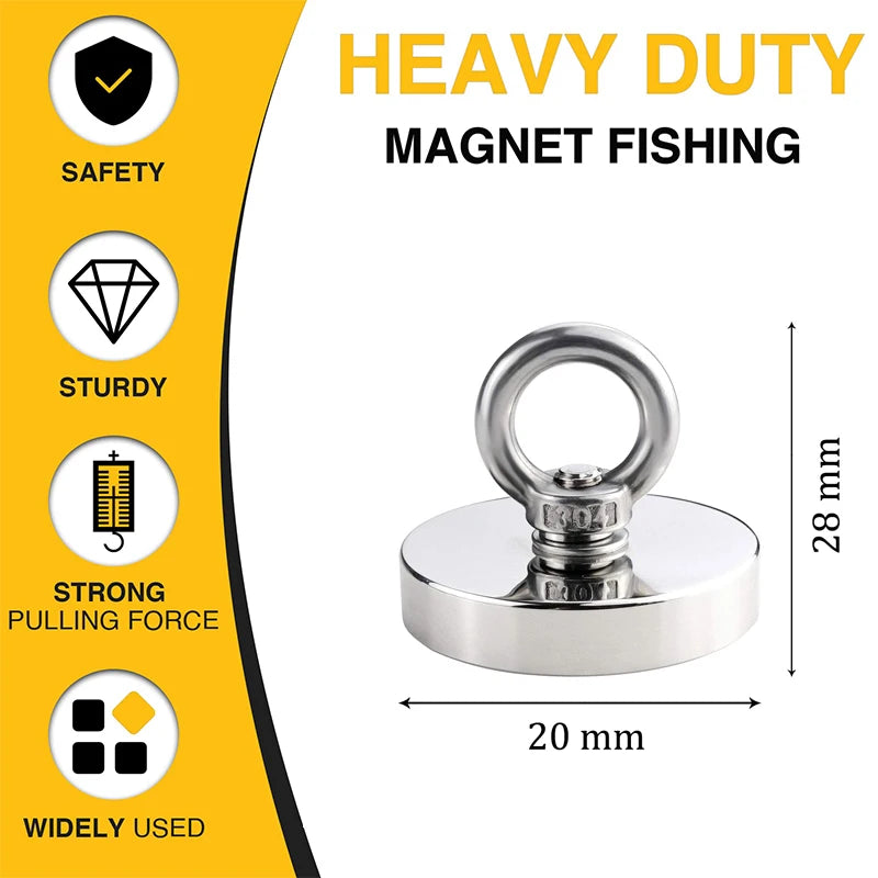 Super Strong Neodymium Fishing magnet Hook N52 Heavy Duty Rare Earth magnet with Countersunk Hole Eyebolt Salvage Magnet Imans