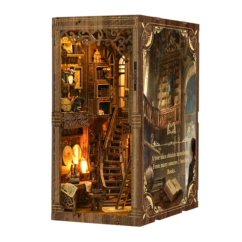 DIY Wooden Book Nook Insert Kit Doll Houses Building Toys Bookends Bookshelf Decor DollHouses Toys For Kids Xmas Gifts