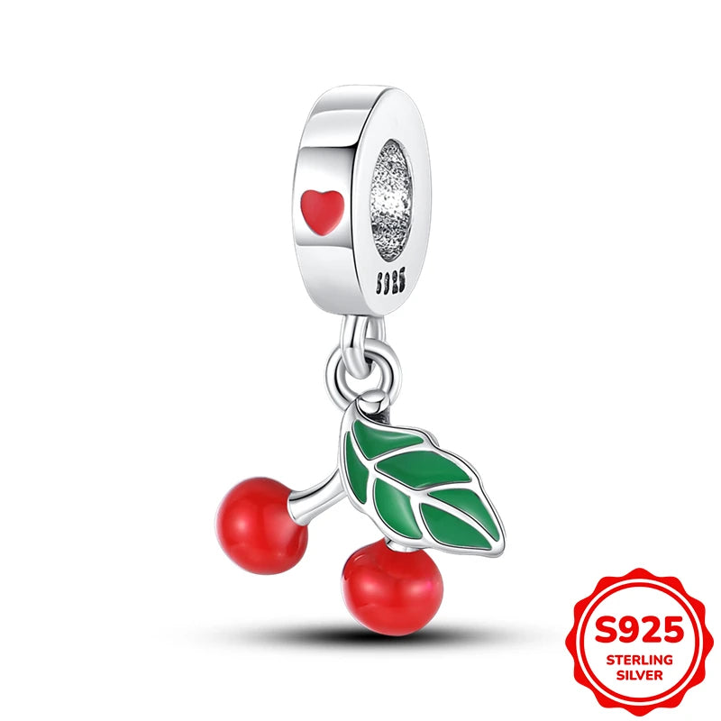 Charms Silver 925 Ladybugs and Cherry Strawberries Pendant Bead Fit 3mm Bracelet Bangle Necklace For Women Luxury Jewelry Making