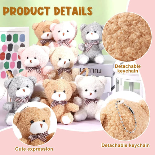 12pcs Bear Baby Shower Favors For Guest Mini Toy Bear Keychains Thank You Tags Organza Bag Baby Shower Gifts Birthday Parties