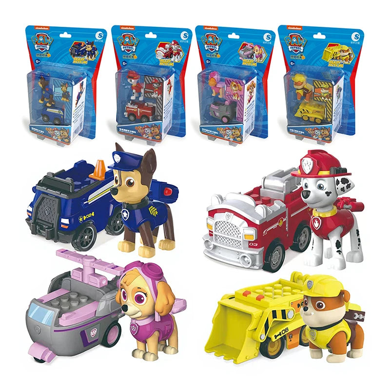 Genuine Paw Patrol PVC Cartoon Model Car 4-6cm Ryder Mashall Chase Rubble Skye Puppy Patrol Toys Figure Children Christmas Gifts