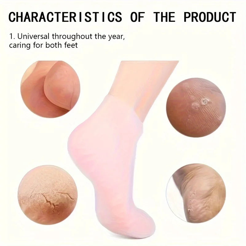 Silicone Moisturizing Foot Socks, 2 Pack, for Dry and Cracked Feet - with Body Lotion Soothing Massage Pedicure Care Kit