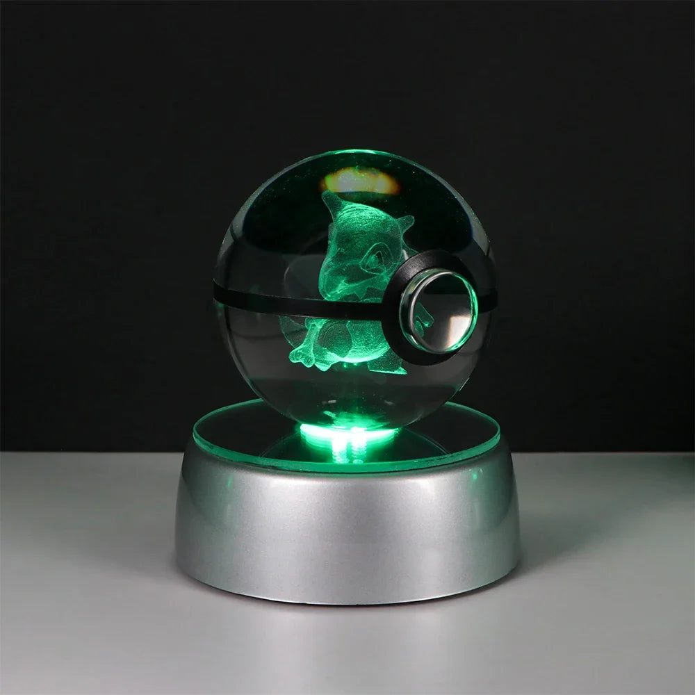 Pokemon Crystal Ball Pikachu Gengar Eevee Mewtwo Lacario Anime Game Pokeball Led Night Light Base Kids Birthday Gift Home Decor