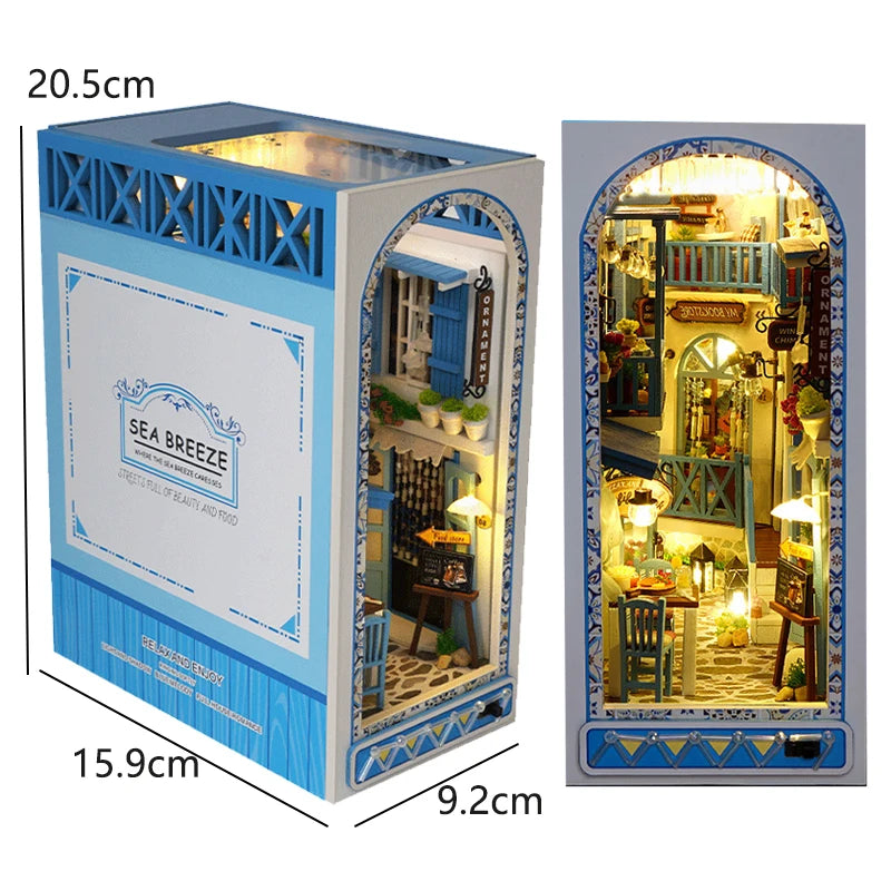DIY Wooden Book Nook Insert Kit Doll Houses Building Toys Bookends Bookshelf Decor DollHouses Toys For Kids Xmas Gifts