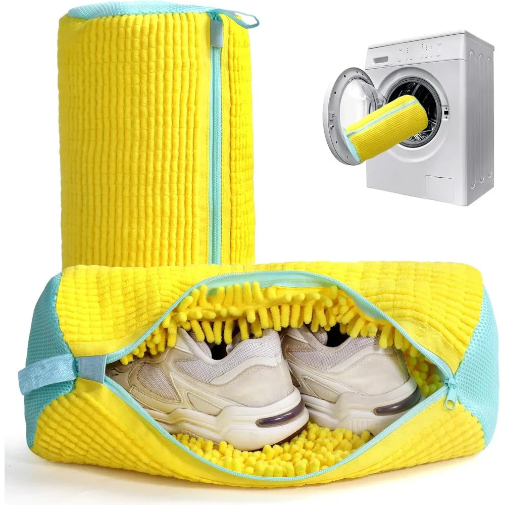 Durable Mesh Shoe Wash Bag with Zipper Rich Fluff Inside Protects Sneakers Casual Shoes in Washer Dryer Travel Storage Organizer