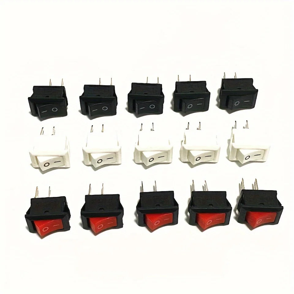 15pcs Mini Rocker Switch SPST Black and Red Snap in Switches Button AC 250V 3A / 125V 6A 2 Pin I/O 10*15mm On-off Switch Rocker