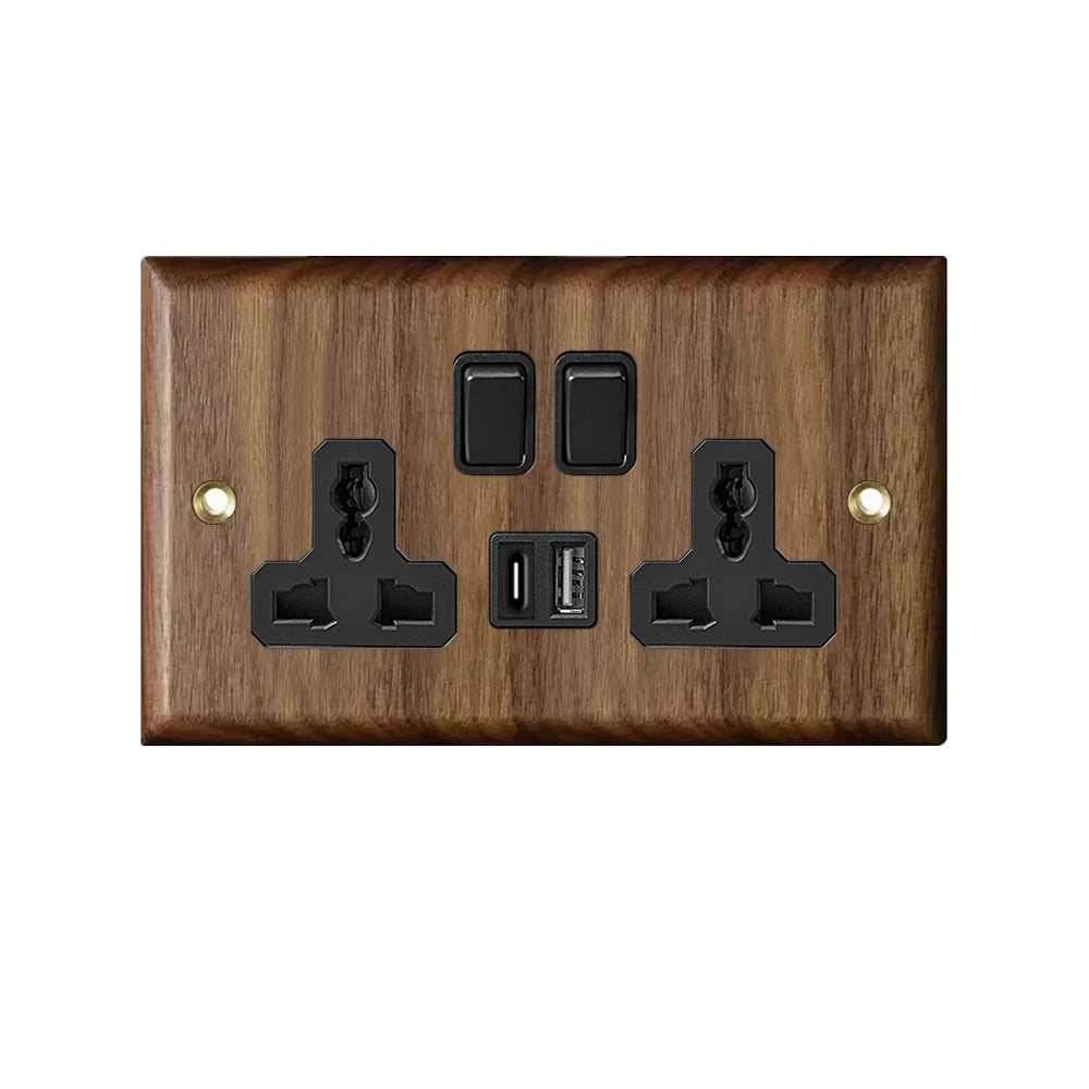 High Quality Retro Europe Type Vintage Wall Light Switch Socket, Solid Wood Brass Toggle Switch Plate, Antique Home Stay Switch