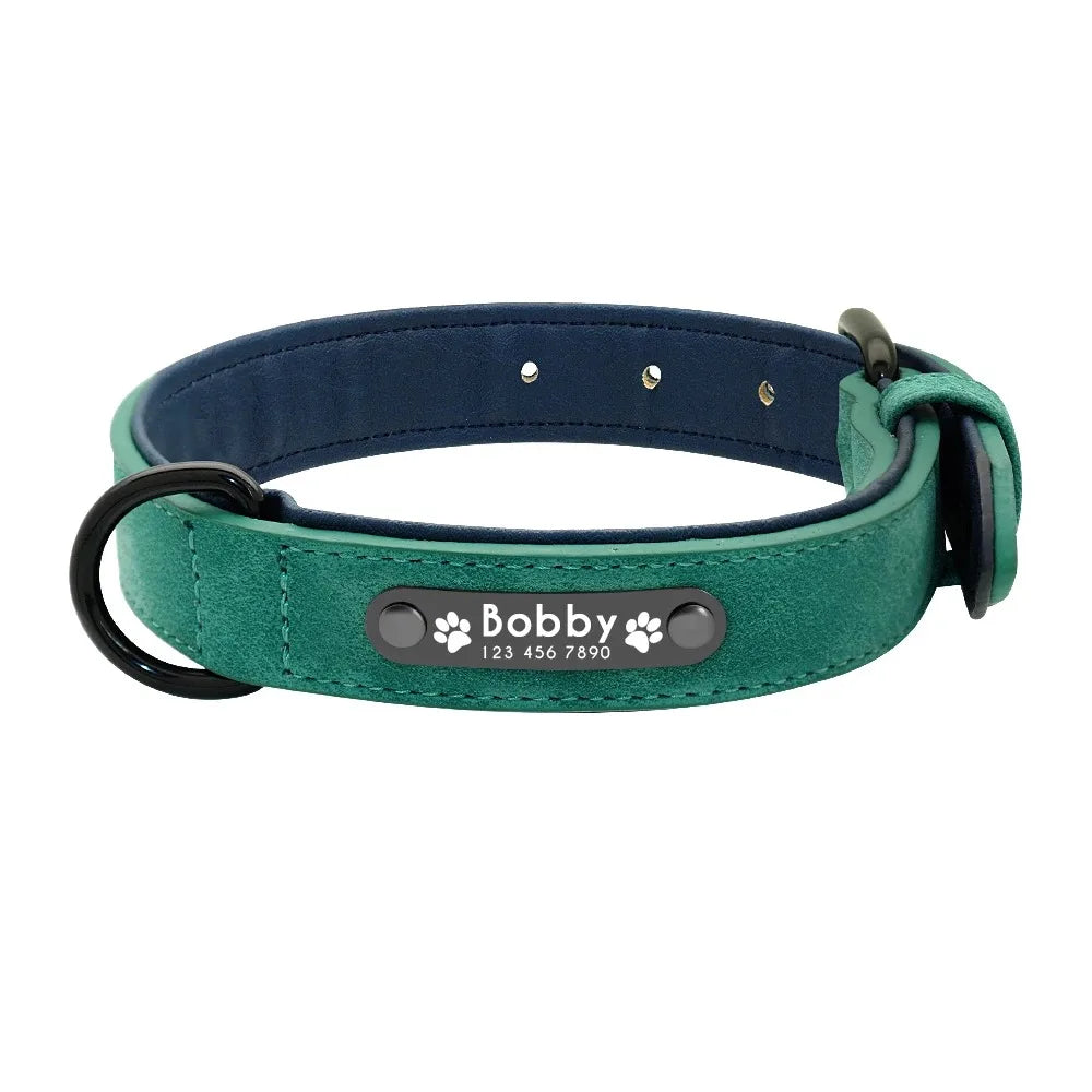 Personalized Name ID Tags Dog Collars Custom Text Name Leather Dog Collar For Small Medium Large Dogs Pitbull Bulldog Beagle
