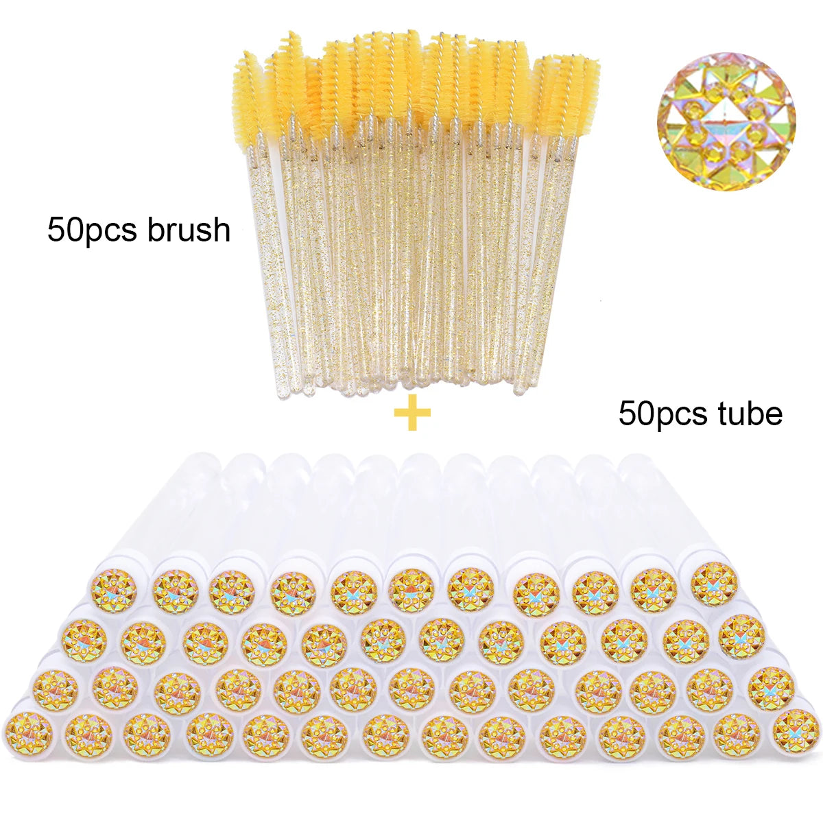 50Pcs Eyelash Brush Tubes With Crystal Lash Mascara Wands Eyebrow Comb Spoolies Container Lash Brush Applicators  Makeup Tools
