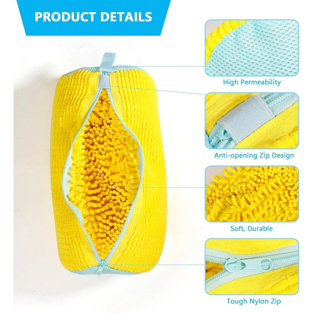 Durable Mesh Shoe Wash Bag with Zipper Rich Fluff Inside Protects Sneakers Casual Shoes in Washer Dryer Travel Storage Organizer