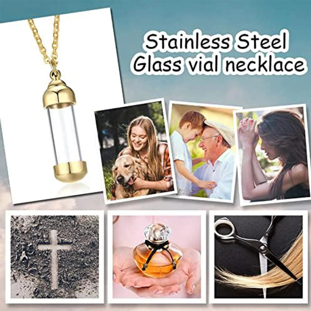Cylinder Clear Acryli Necklace Stainless Steel Glass Heart Vial Perfume Bottle Cremation Urn Pendant Necklace For Women Keepsake