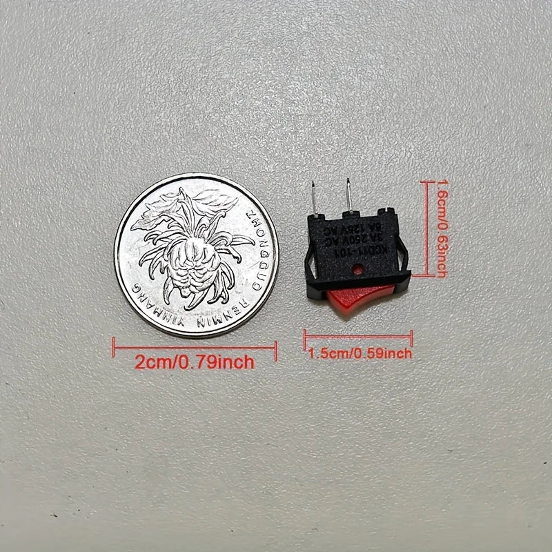 15pcs Mini Rocker Switch SPST Black and Red Snap in Switches Button AC 250V 3A / 125V 6A 2 Pin I/O 10*15mm On-off Switch Rocker